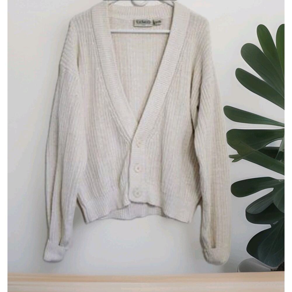 Vintage Cacharel‎ V Neck Button Front Chunky Knit Sweater Women's XL